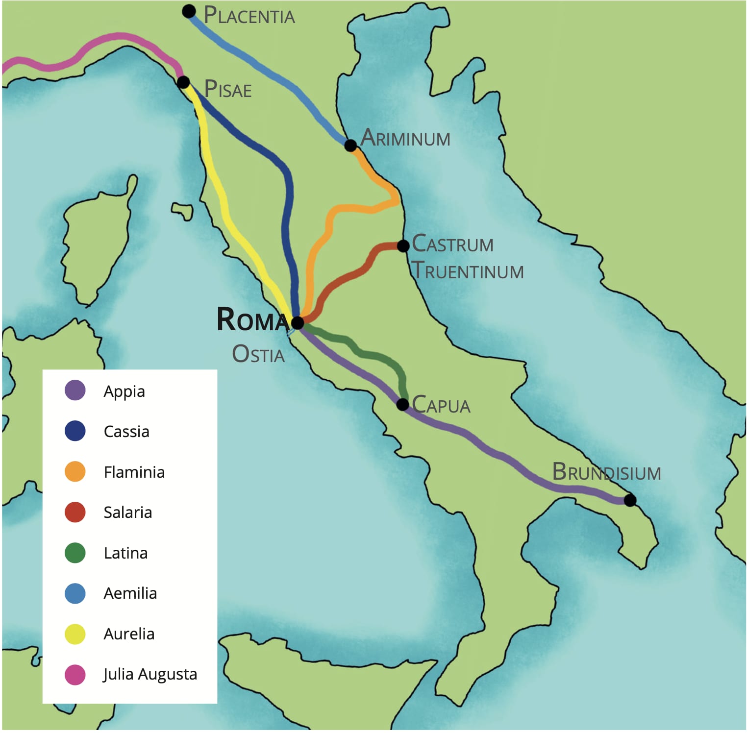 Map of the roads coming into Rome.