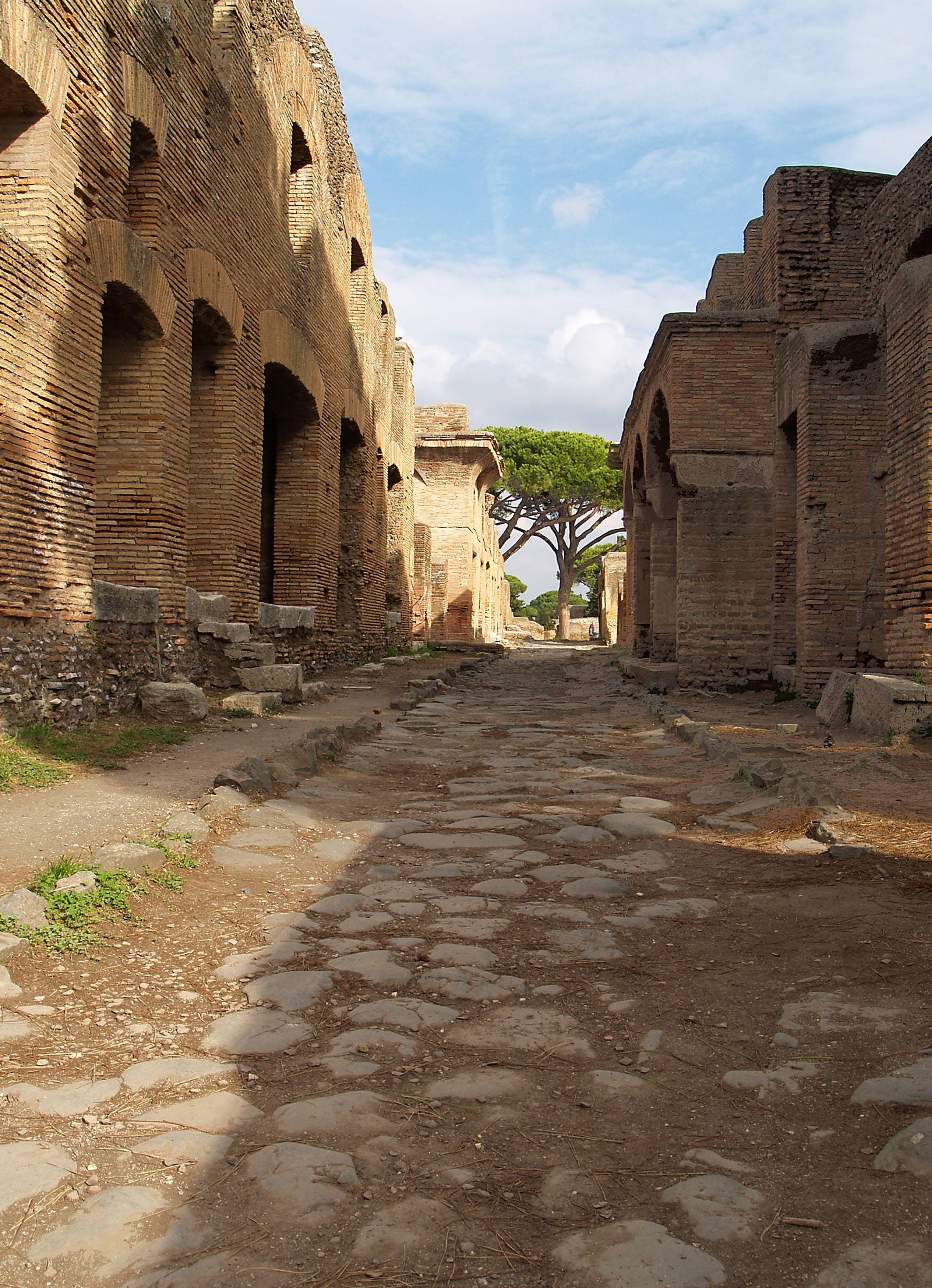 A street of brick insulae in Ostia.