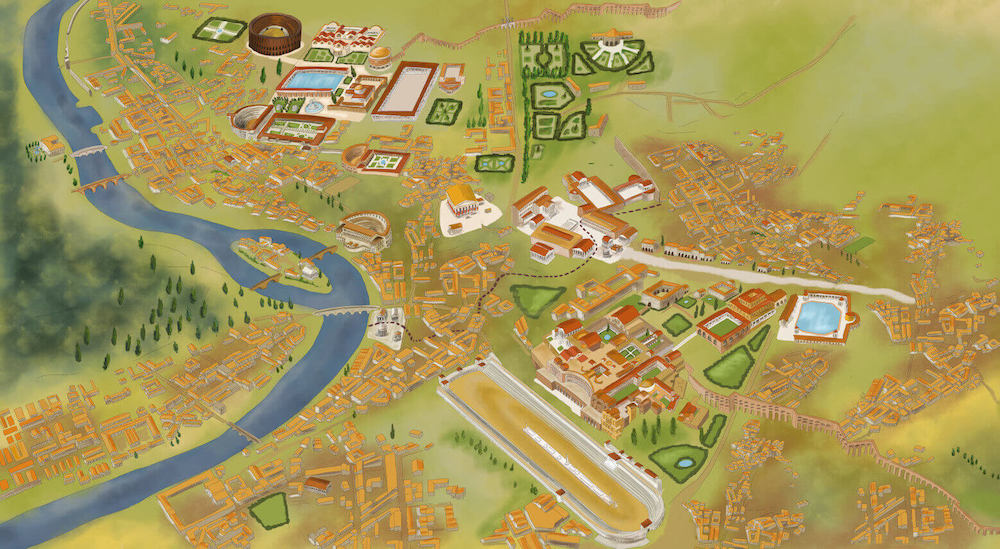 An aerial view of Rome.