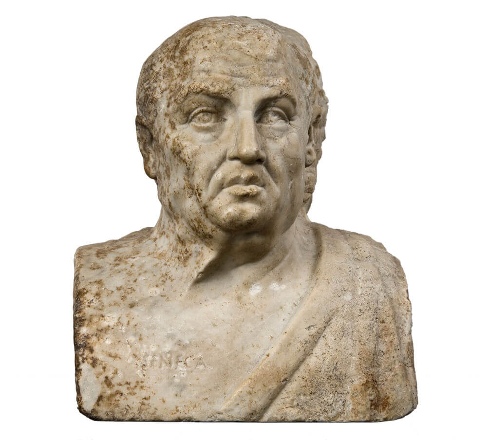 The bust of an old man looking thoughtful.