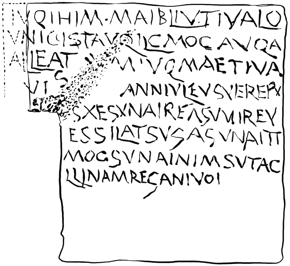 A drawing of a Roman curse tablet.